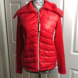 Calvin Klein Down Feather Ribbed Sweater Jacket S Red Orange